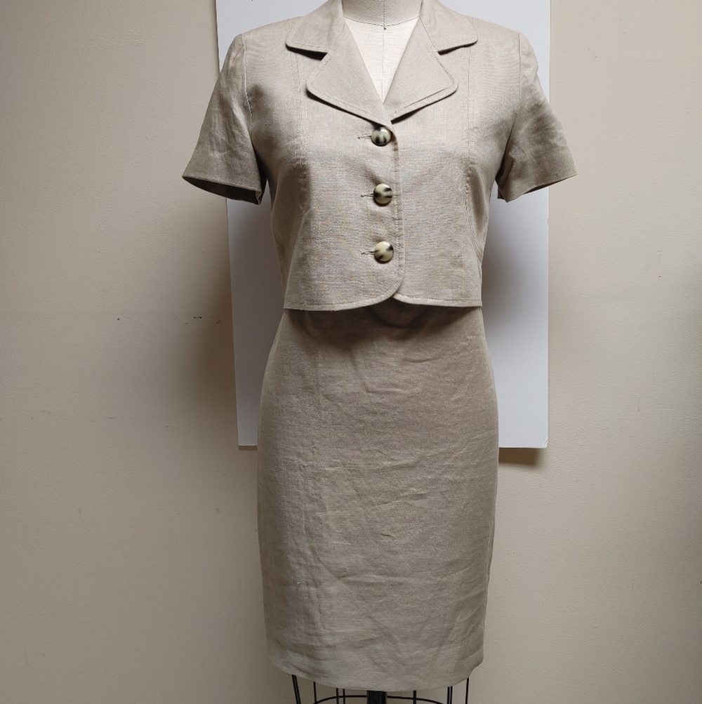 Vintage Kelly Graham Tan Linen Shift & Crop Jacket 4-6